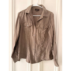 PURE COLLECTION women's Taupe Silk Button Down Shirt Size 6